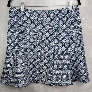 MICHAEL KORS Fluted High Rise Exposed Zip Mini Skirt Navy Blue Floral Womens 10